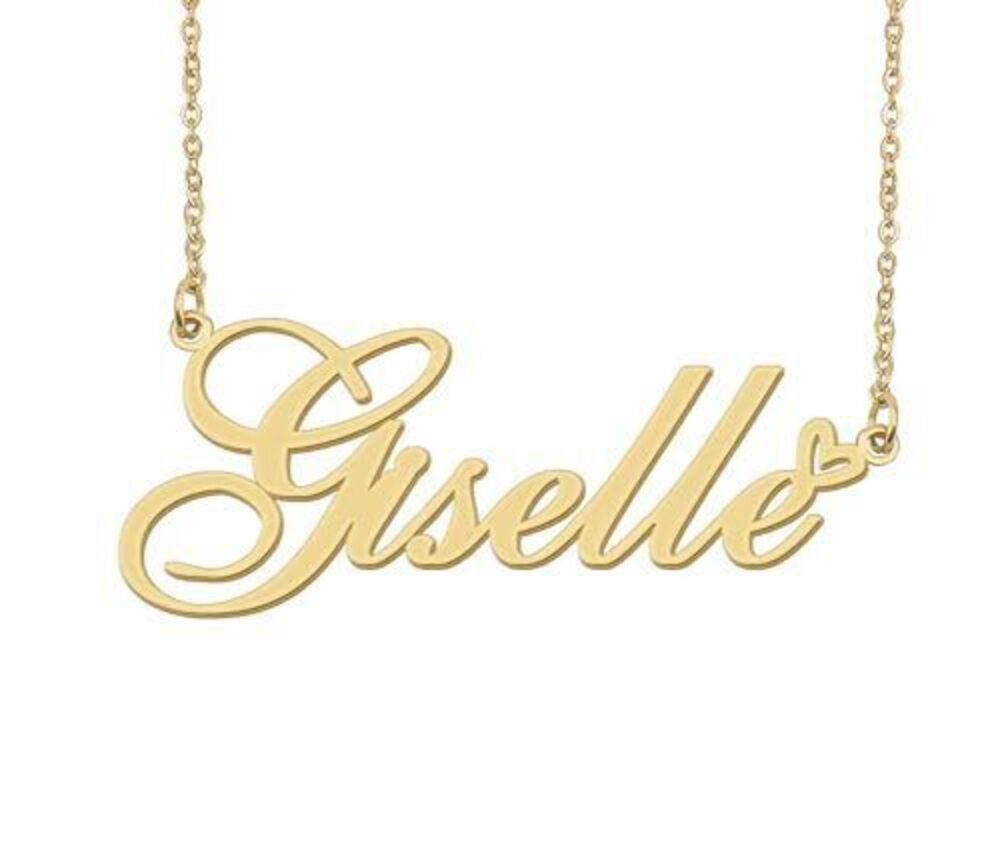 9443 Giselle Name Necklace Heart Charm Pendant 18k Gold Plated Stainless
